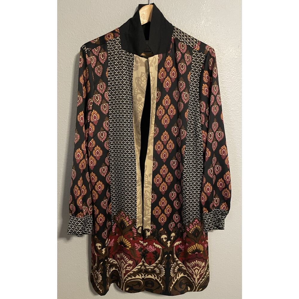 Chicos Womens Duster Kimono Size 2 US 12/14 Mixed Media Open Front Art To Wear